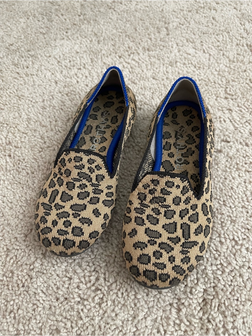 Rothy's Leopard Print Tan and Black Slip-On Kids Dress Shoes